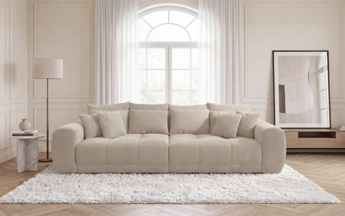 BIG-SOFA Federkern B306/T134/H86 cm, Liegefläche 120x240 cm, Cord Beige Grau / 15173 - Chromfarben/Greige, Textil/Metall (306/86/134cm) - luma-home