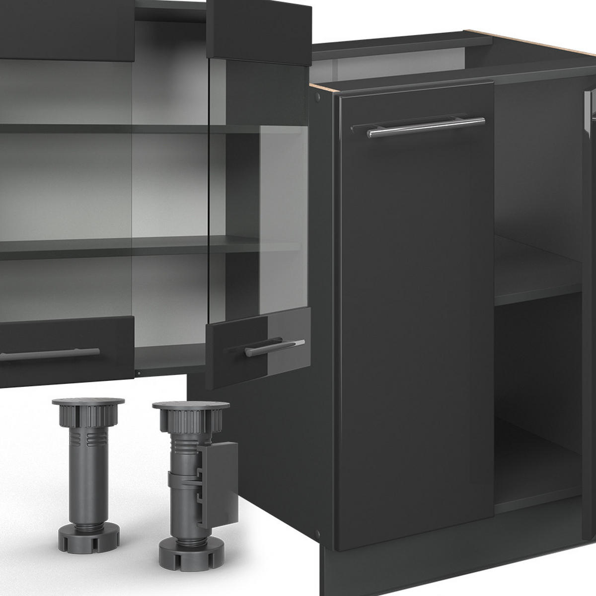 KUCHYŇSKÝ KOUT Fame-Line Antracitový vysoký lesk - antracitová/vysoce lesklá černá, kompozitní dřevo (300/81.6/60cm) - Vicco