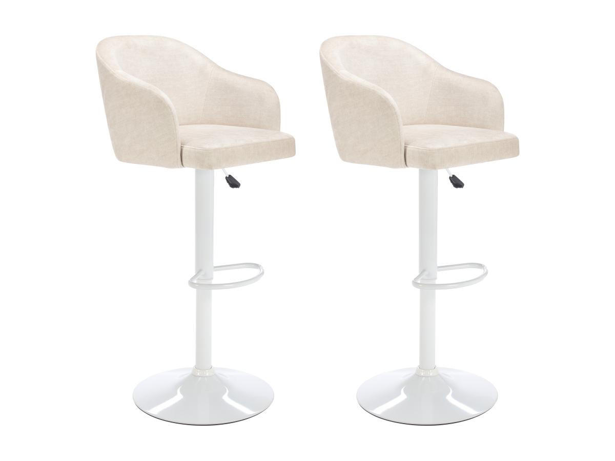 BARHOCKER 2er-Set - Stoff & Metall - Höhenverstellbar - Cremefarben & Weiß - CARSTEN - Creme, Textil (51/113/52cm) - Vente-Unique