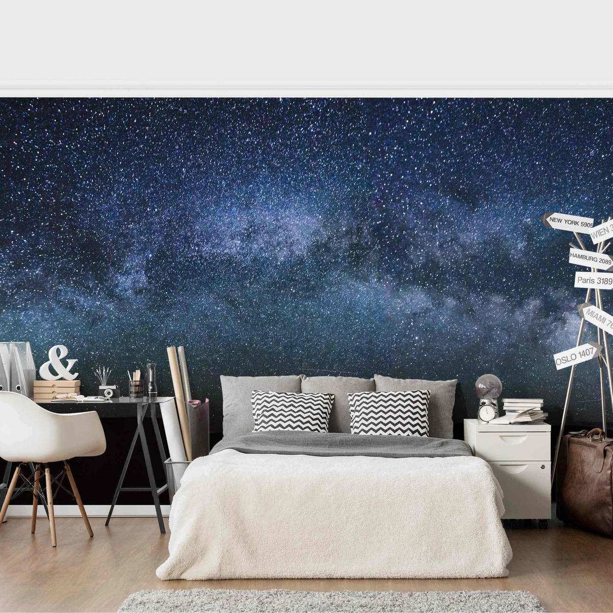 FOTOTAPETE Leuchten des Sternenhimmels 336/225 cm - Schwarz, Papier (336/225cm) - Bilderwelten