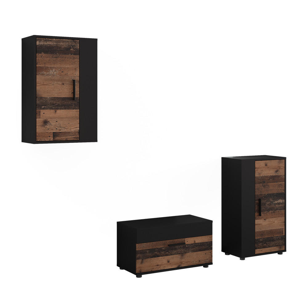 UNITATE DE PERETE Berno, Negru/Stil vechi, Set din 3 piese - maro/negru, compozit lemnos (50.1/78.4/28.3cm) - Vicco