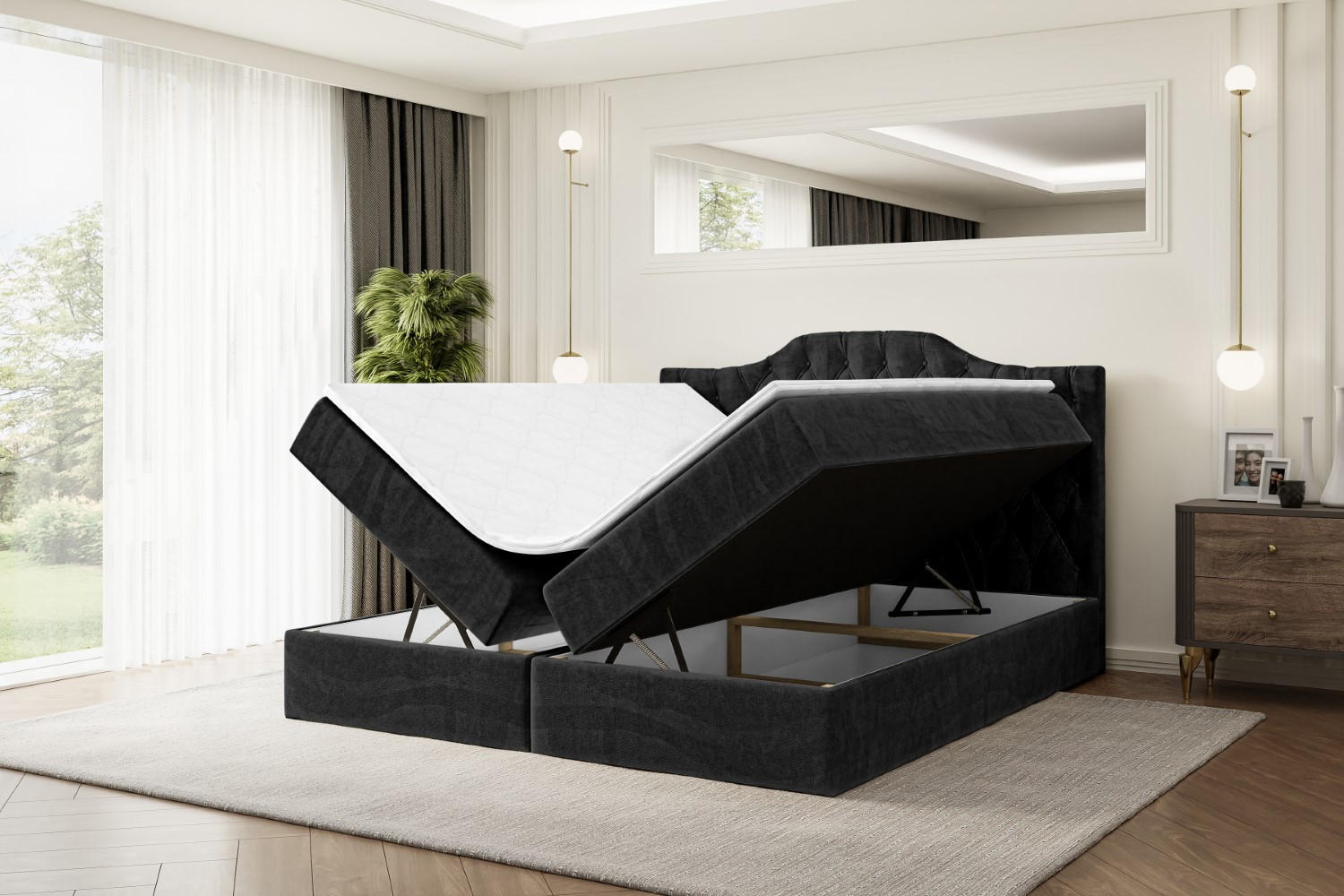 Thumbnail - Altdecor Boxbett, Schwarz, Holzwerkstoff, Höhe ca. 20 cm, 200x200 cm, Schlafzimmer, Betten, Boxspringbetten