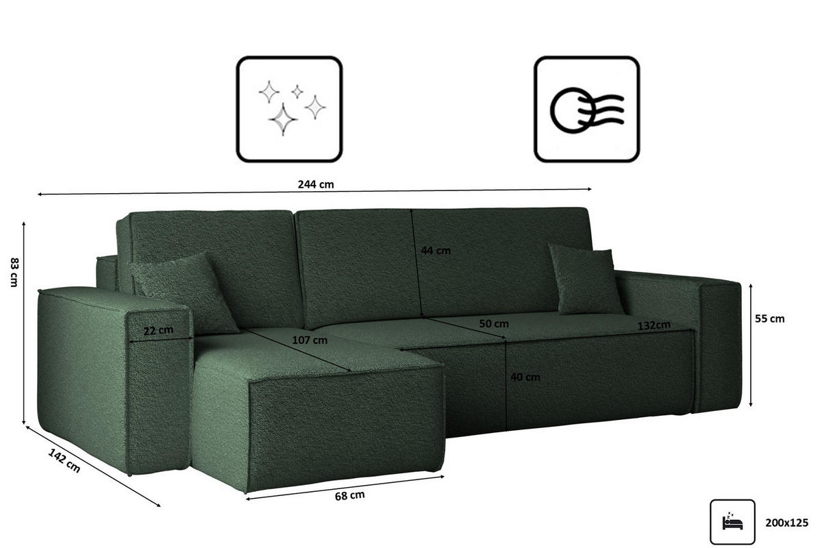 ECKSOFA Mit Schlaffunktion Und Bettkasten L-Form BEST Stoff Abriamo Dunkelgrün Links - Dunkelgrün, Holz/Textil (142/244cm) - Kaiser Möbel