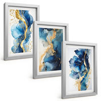 BILDER SET 3er Set - 20x30 cm Silberner Rahmen - Blaue abstrakte Muster - Silberfarben, Kunststoff (20/30cm) - TULUP
