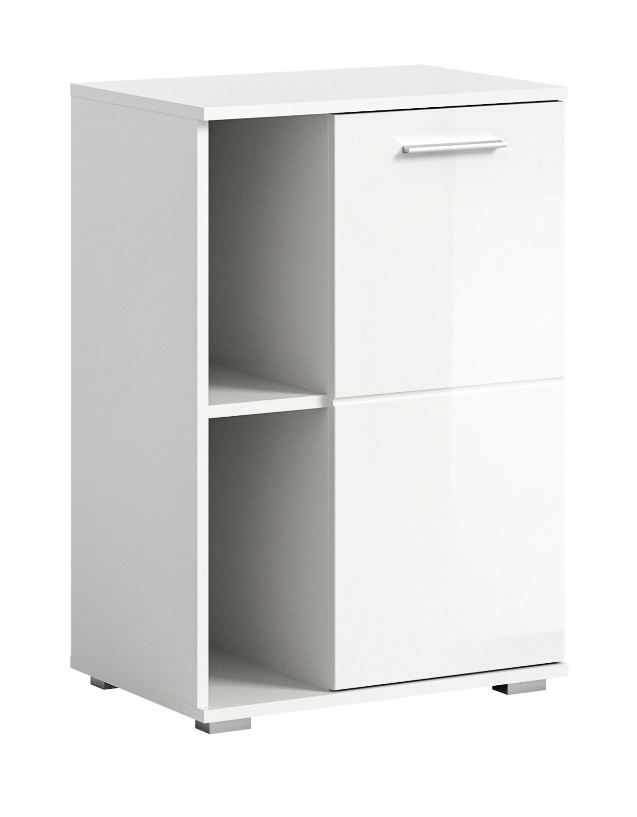 SCHUHSCHRANK weiß Hochglanz 55 cm, Flurschrank mit 5 Fächern - Weiß Hochglanz/Silberfarben, Holzwerkstoff/Kunststoff (55/79/37cm) - Inn.Furn