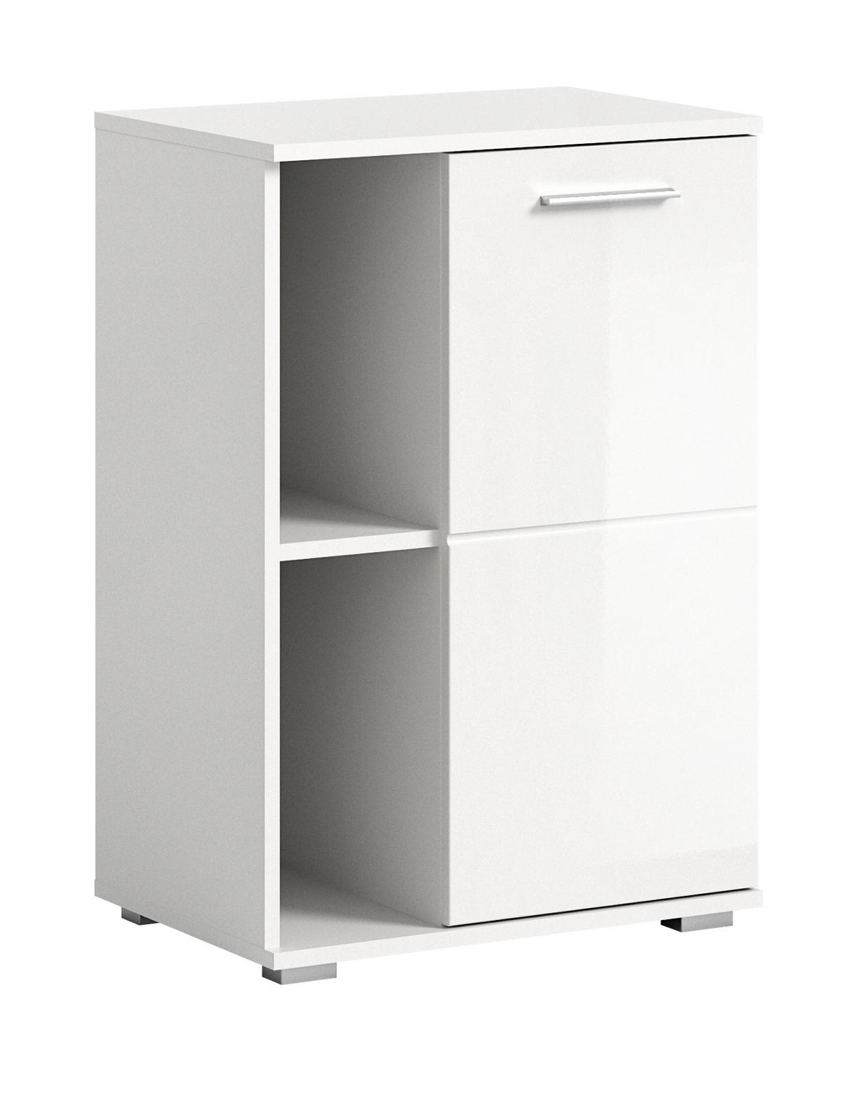 SCHUHSCHRANK weiß Hochglanz 55 cm, Flurschrank mit 5 Fächern - Weiß Hochglanz/Silberfarben, Holzwerkstoff/Kunststoff (55/79/37cm) - Inn.Furn