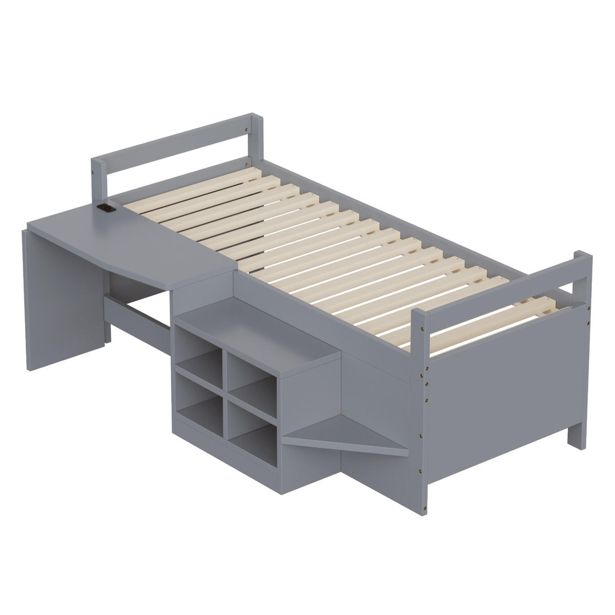 BETT mit Schreibtisch und Stauraum 90x200 cm Grau, Holz - Grau, Holzwerkstoff (90/200cm) - Beauniv