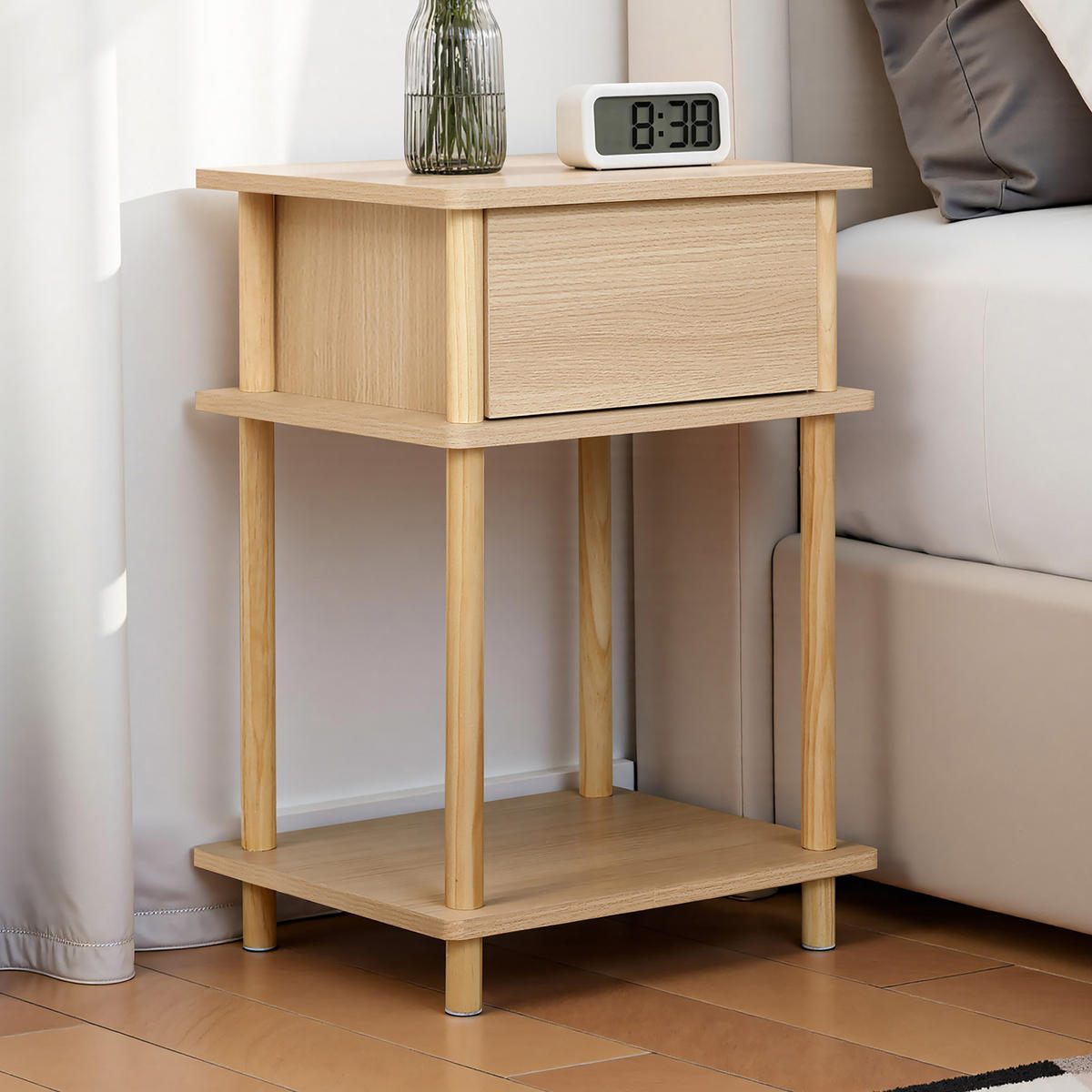 NACHTTISCH Holz mit Schublade | B40 x T35 x H60 cm - Naturfarben, Holz/Holzwerkstoff (40/60/30cm) - Hometopia