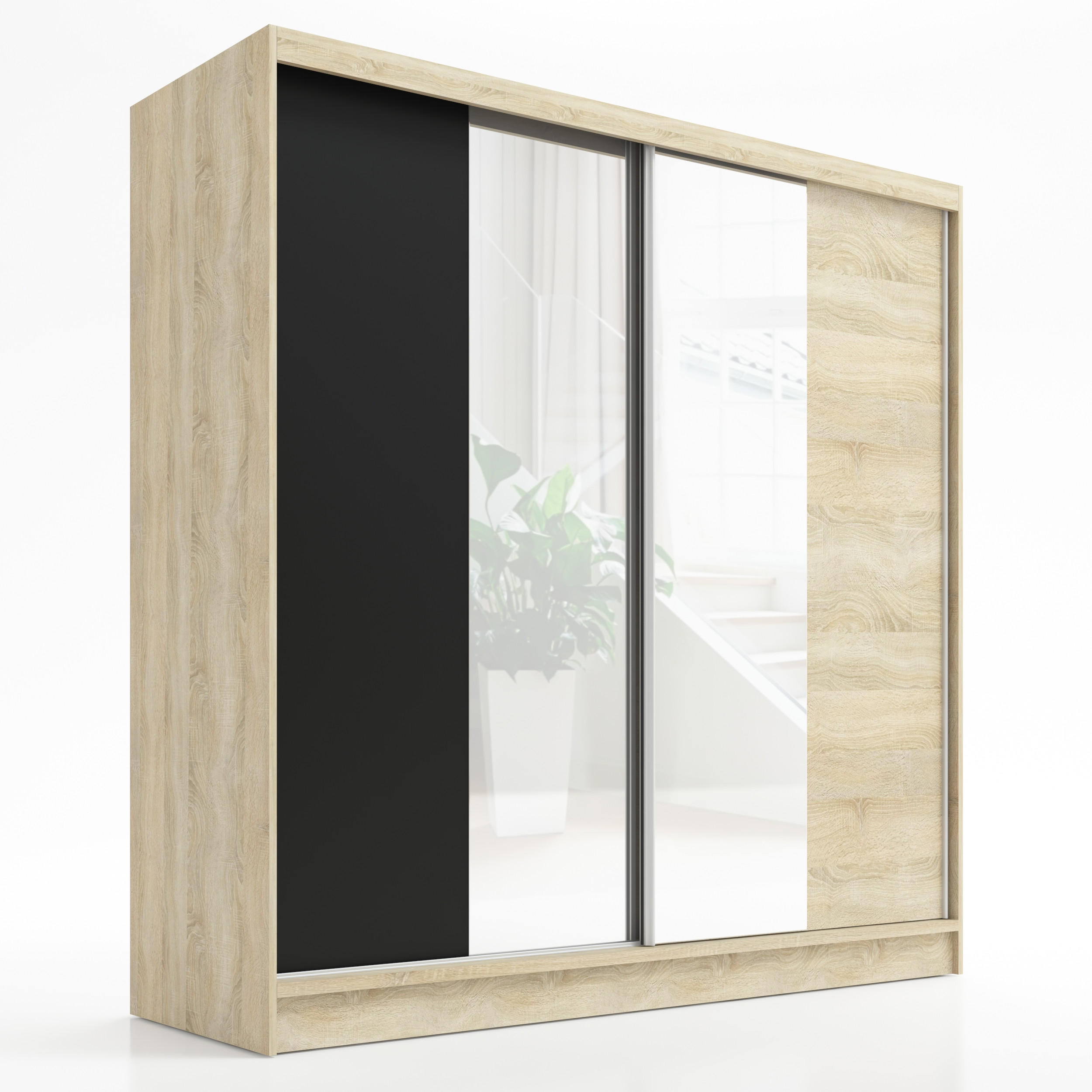 A&J MöbelLand Schwebetürenschrank Braun, Schwarz, Braun 200x215x60 cm