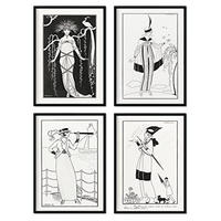 POSTER Set mit 4 SchwarzweissWeinleseblättern vom Künstler George Barbier A4 Rahmenlos - Klar, Papier (29.7/3cm) - Nacnic