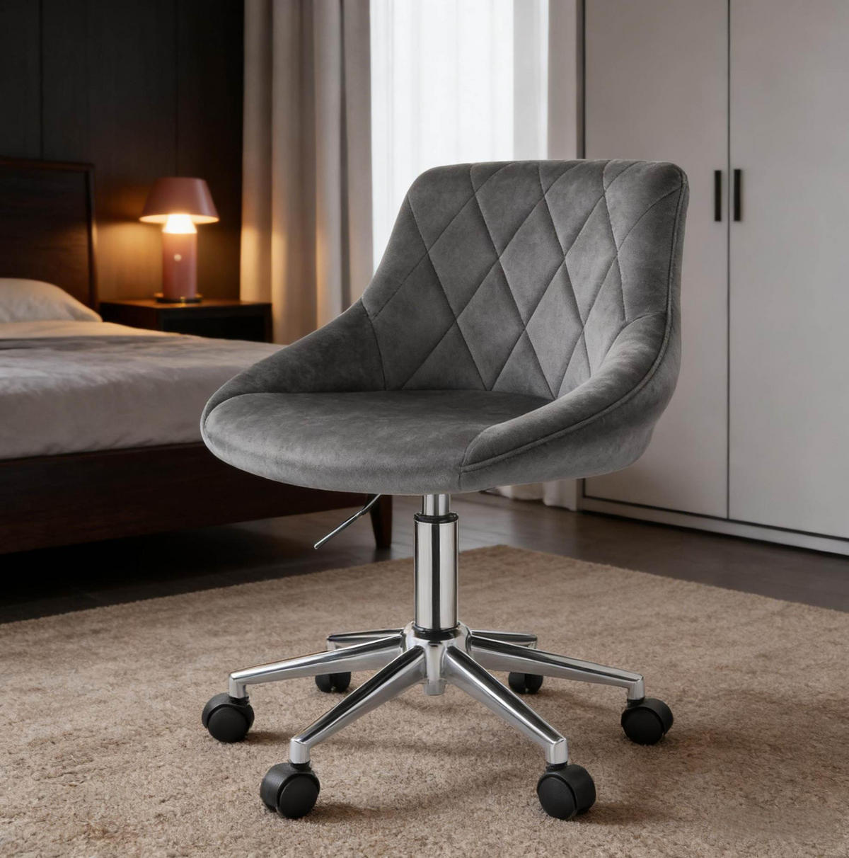 BÜROSTUHL höhenverstellbar mit Rollen Samt Dunkelgrau - Dunkelgrau, Metall (37.5/77/31.5cm) - Meubliv