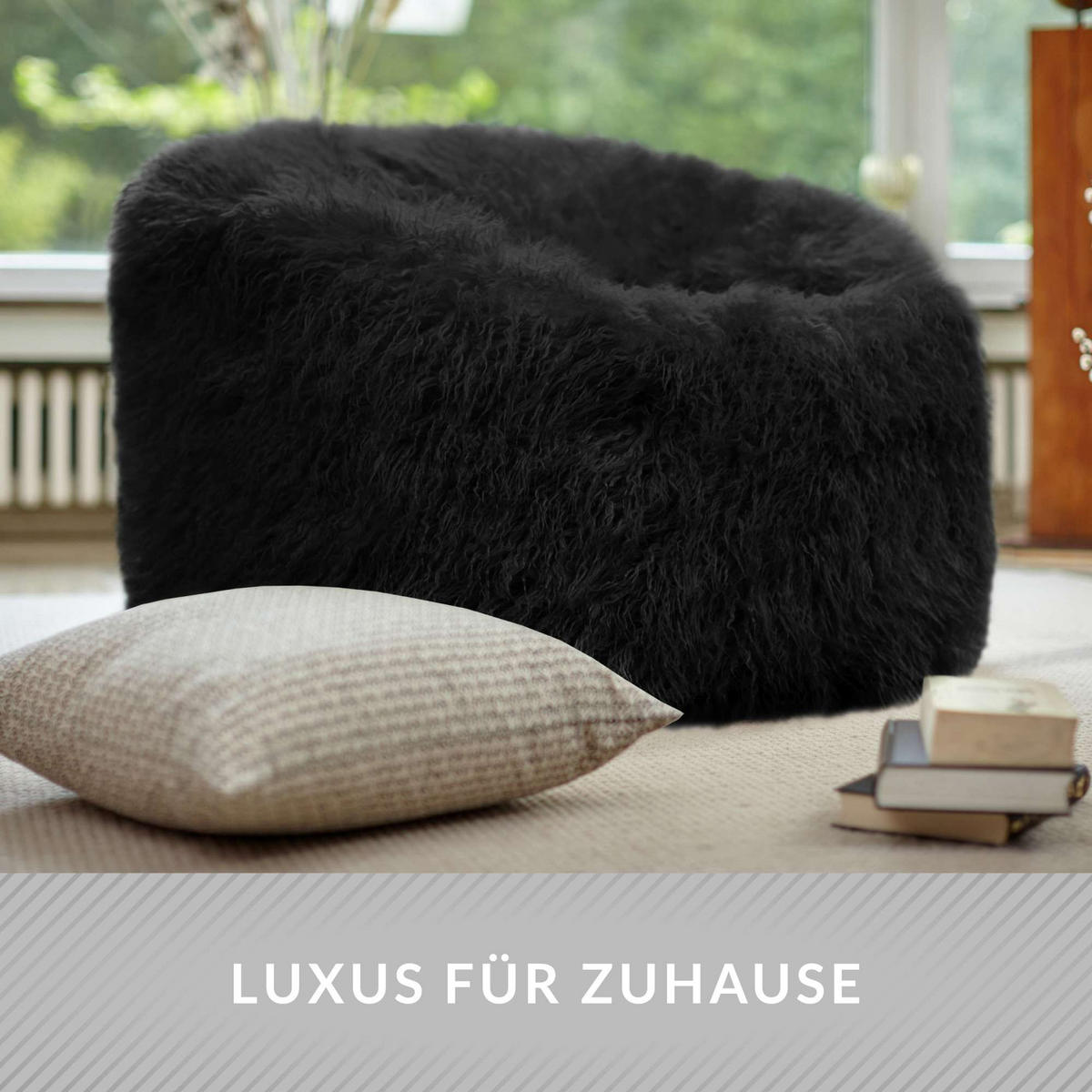 FELL SITZSACK-Hocker Pouf XXL 100x55cm - Schwarz, Textil (100/55/55cm) - Green Bean