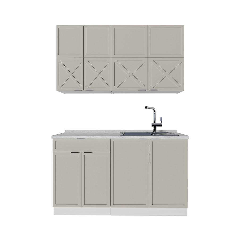 SINGLEKÜCHE Fame-Line GrauBeige/Weiß 140 cm, AP Marmor - Weiß/Grau, Holzwerkstoff (140/81.6/60cm) - Vicco