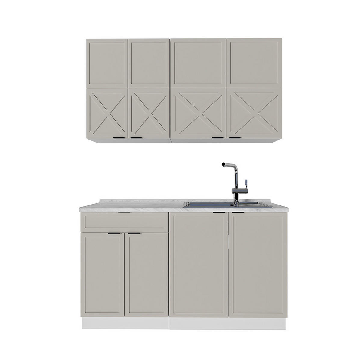 SINGLEKÜCHE Fame-Line GrauBeige/Weiß 140 cm, AP Marmor - Greige/Weiß, Holzwerkstoff (140/81.6/60cm) - Vicco