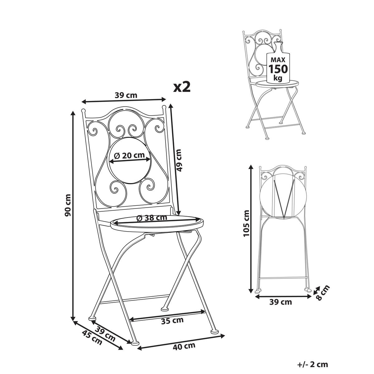 GARTENSTUHL Schwarz Comiso - Schwarz/Weiß, Metall (40/90/45cm) - Beliani