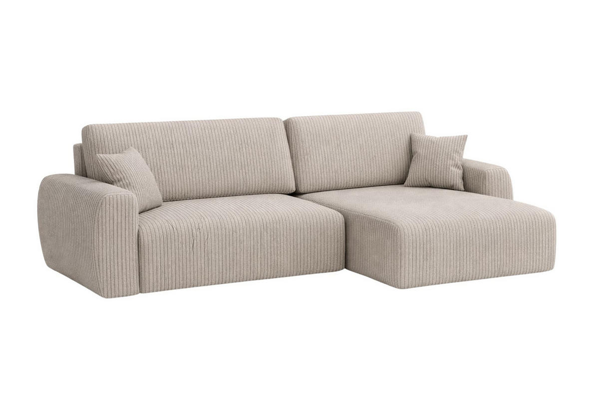 ECKSOFA Mit Schlaffunktion, Ariel XL, Cordstoff, Stoff Poso, Dunkelbeige, Rechts - Beige, Holz (280/142cm) - Kaiser Möbel