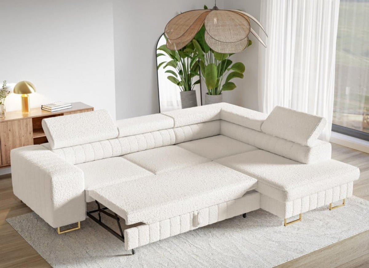 ECKSOFA MIlch Catch Me 01 Goldene Beine Rechts - Ecru/Weiß, Textil (203/274cm) - Sepro Meble