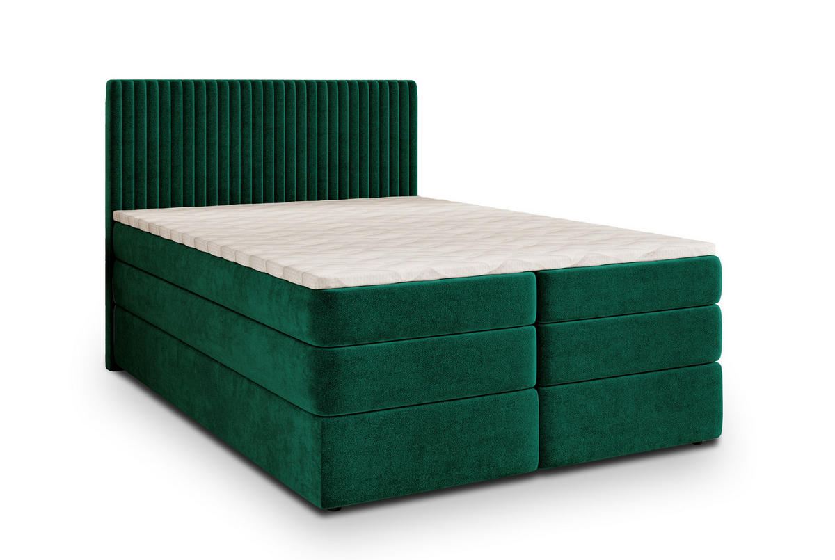 BOXSPRINGBETT FELBIO 140x200 cm mit Matratze und Topper - Grün - Grün, Holz (140/200cm) - MASSENO