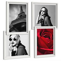 BILDER SET 4er Set - 50x50 cm & 40x60 cm Weißer Rahmen - Pariserin mit Eiffelturmbrille - Weiß, Kunststoff (50/50cm) - TULUP