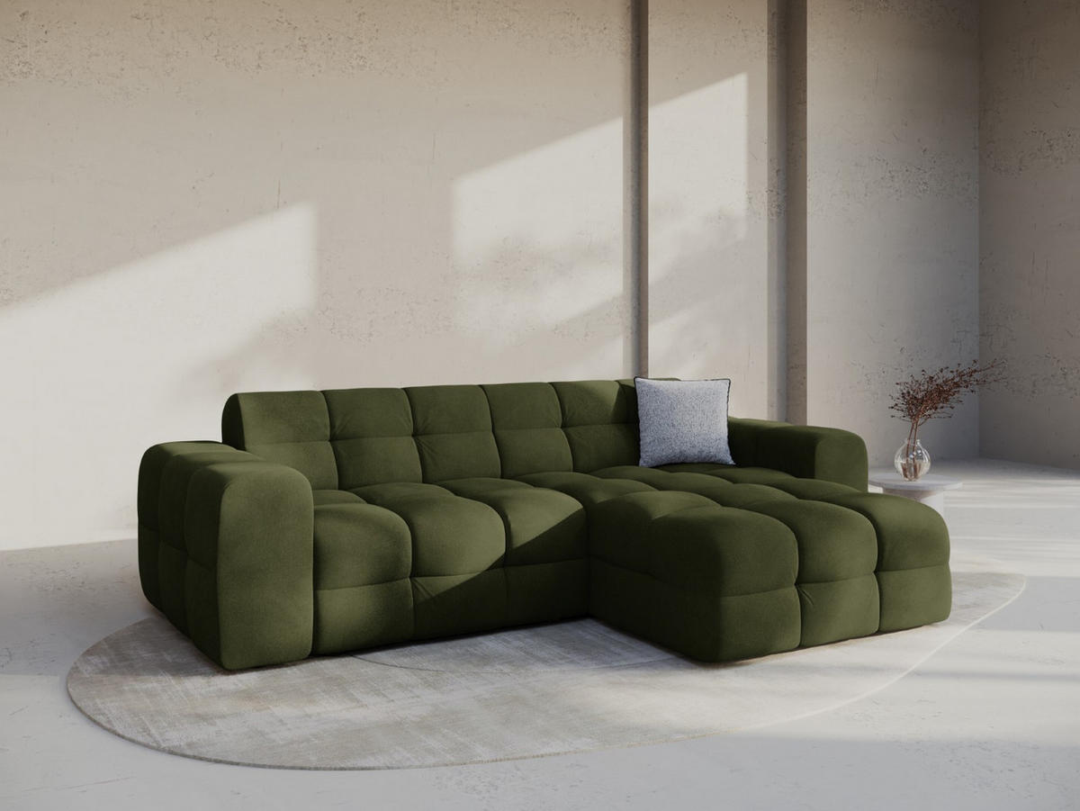 ECKSOFA rechts Kendal aus Samt armeegrün 4 Sitzplätze - Olivgrün, Textil (173/256cm) - Micadoni