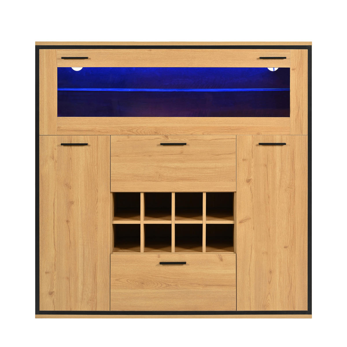 WEINSCHRANK DE-38901 110/38/111 cm 2 Türen und LED-Beleuchtung Holz/Schwarz - Naturfarben, Holzwerkstoff (110/111/38cm) - ComfortXL