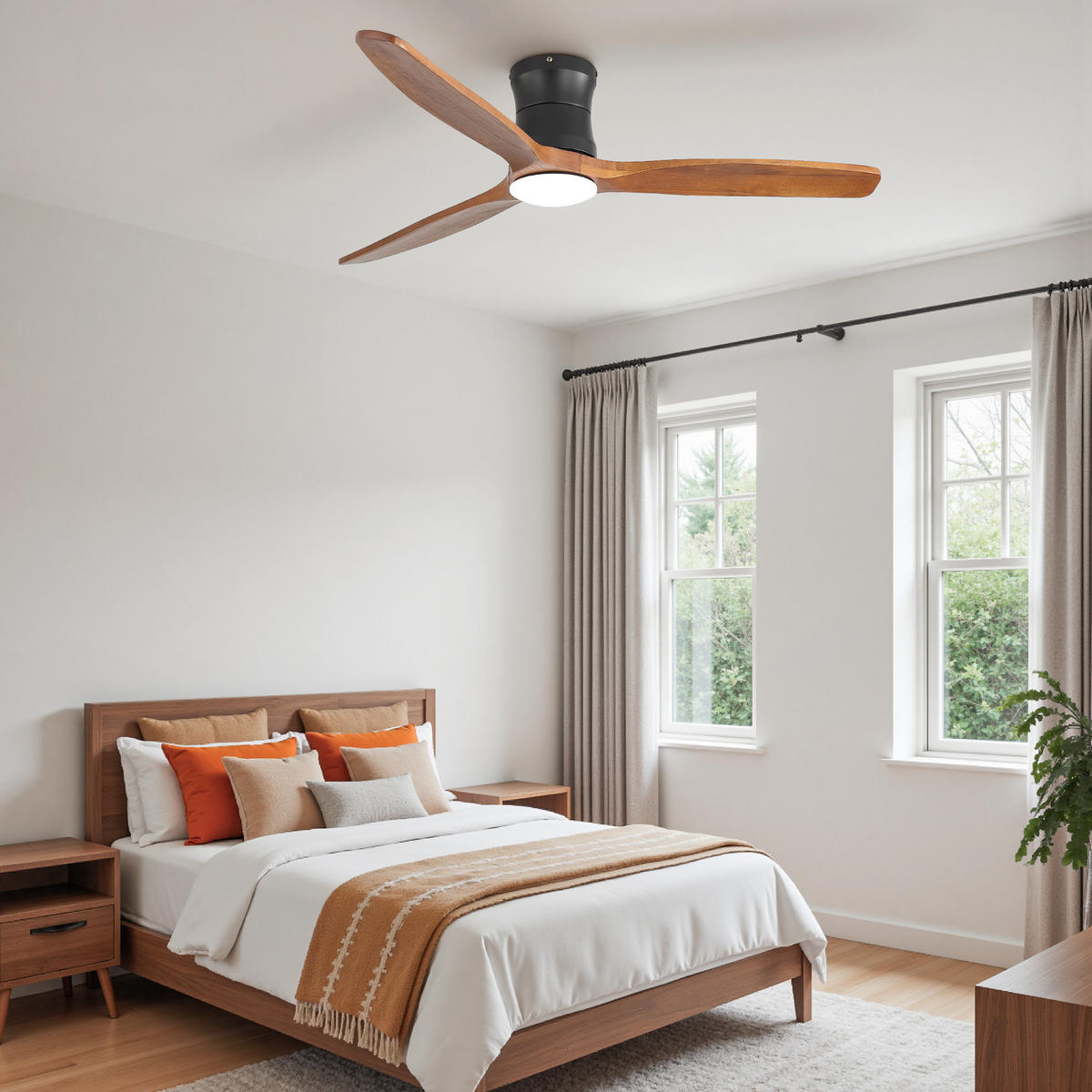 DECKENVENTILATOR 52Zoll LED Licht Holzflügel DC Motor Fernbedienung - Schwarz, Kunststoff (132.08/132.08/28.5cm) - CASIVA