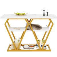BEISTELLTISCH aus MDF und Metall 120x29,5x80 cm Weiß/Gold mit Ablage in Marmoroptik - Weiß, Holzwerkstoff (120/29.5/80cm) - Modfu