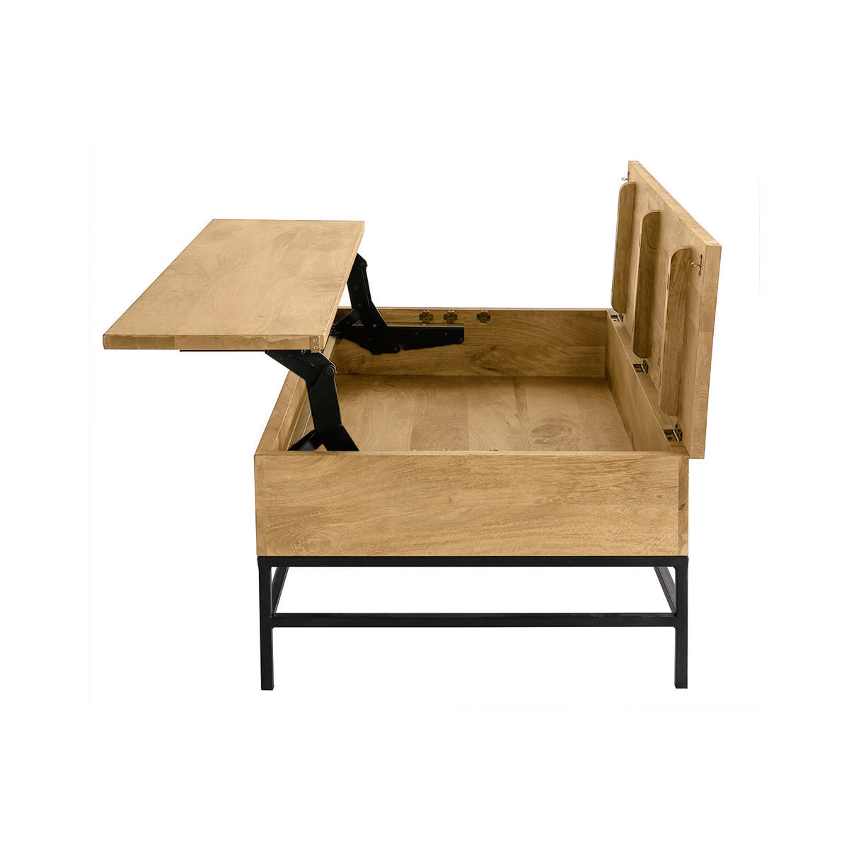 COUCHTISCH Aufklappbar Industrie Mangoholz Metall L110 YPSTER - Dunkelbraun, Holz (110/70/45cm) - Miliboo