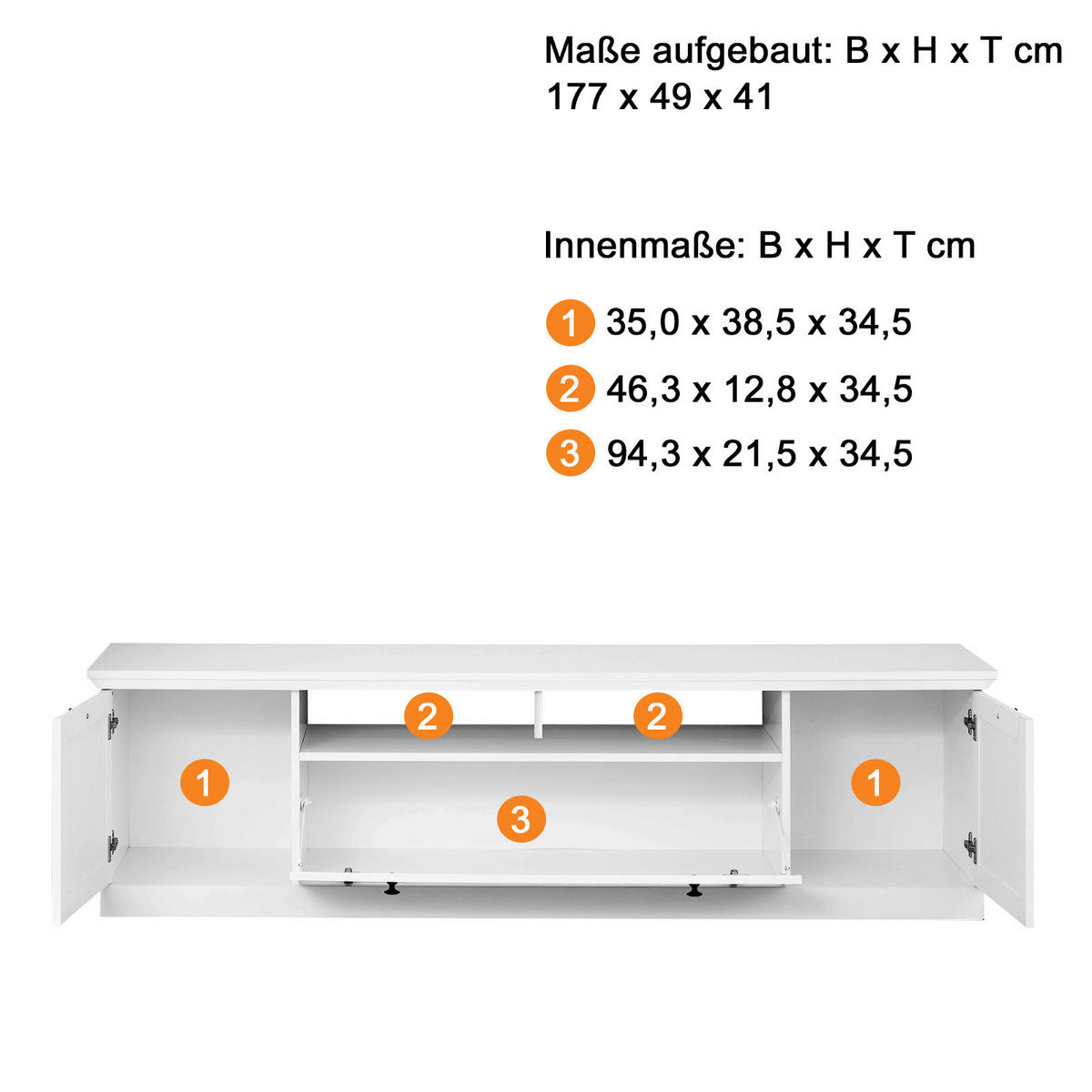 TV-LOWBOARD weiß matt 177 x 49 cm, Fernsehtisch im Landhaus-Stil - Silberfarben/Weiß, Holzwerkstoff/Metall (177/49/41cm) - Top.Furn
