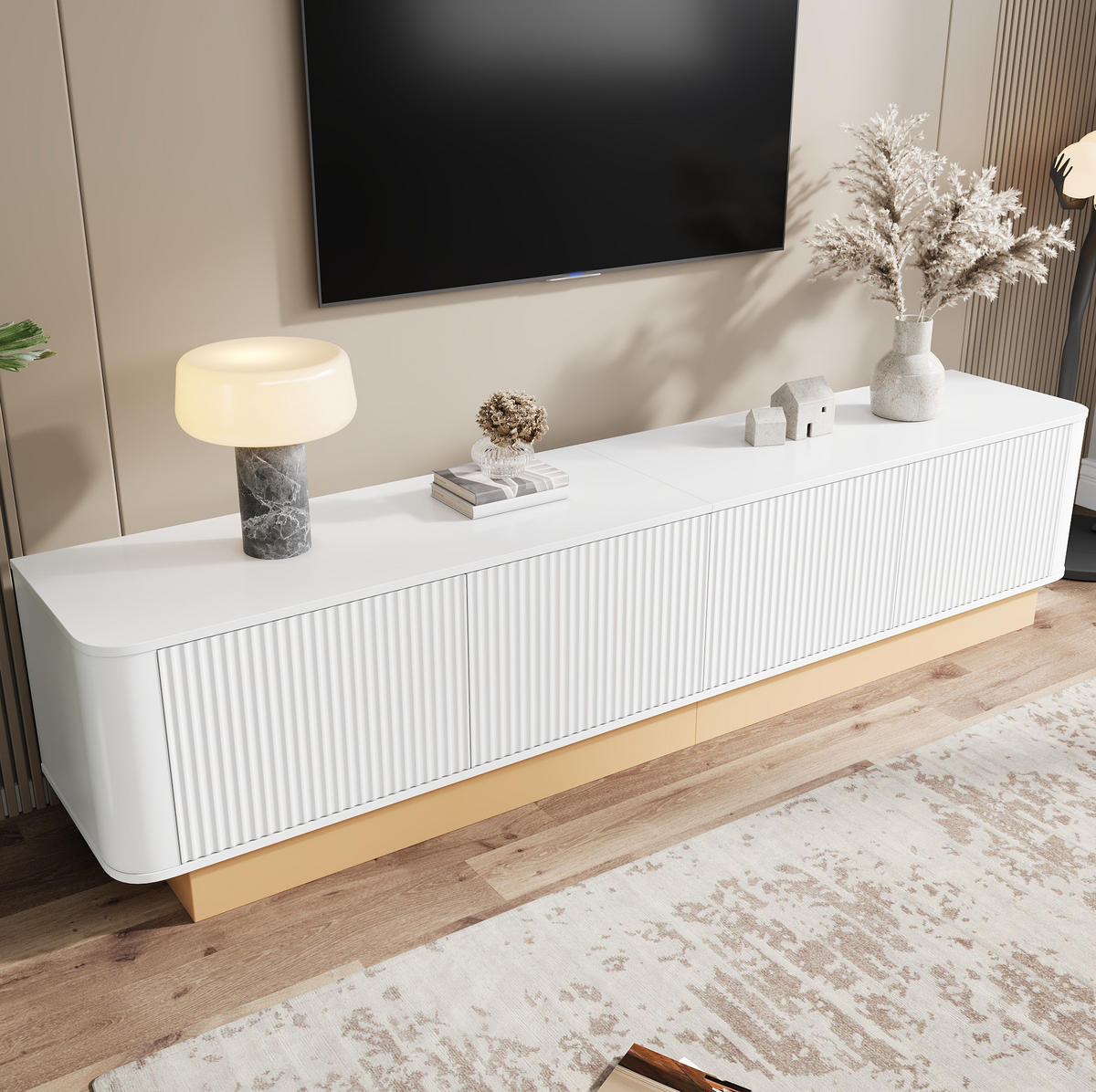 TV-LOWBOARD mit 4 Türen 200 x 40 cm MDF Weiß - Weiß, Holzwerkstoff (40/47.5/200cm) - Beauniv