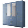 DREHTÜRENSCHRANK Balid 4-Türen, mit 3 Schubladen und Spiegel, Blau - Blau, Holzwerkstoff (196/200/58cm) - Beautysofa