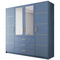 DREHTÜRENSCHRANK Balid 4-Türen, mit 3 Schubladen und Spiegel, Blau - Blau, Holzwerkstoff (196/200/58cm) - Beautysofa