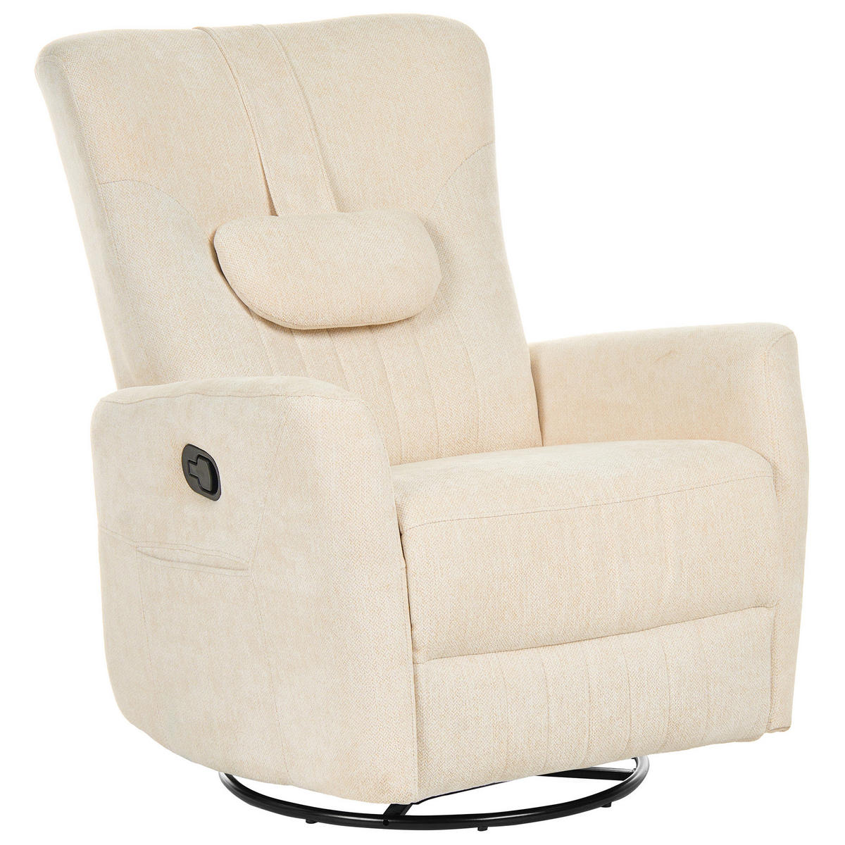 SCHAUKEL-FERNSEHSESSEL drehbar Chenillegewebe Hellbeige Rea - Beige/Schwarz, Textil/Metall (85/102/107cm) - Beliani