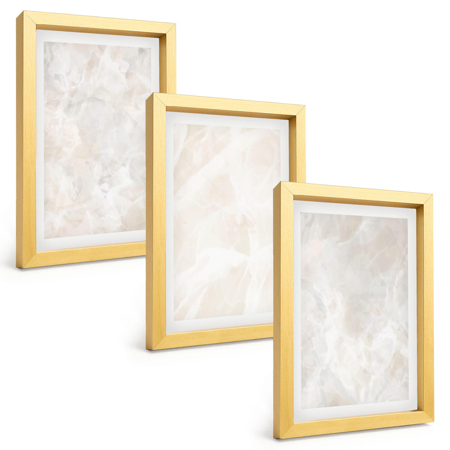 BILDER SET 3er Set - 20x30 cm Goldrahmen - Pastellfarbene Marmorstrukturen - Goldfarben, Kunststoff (20/30cm) - TULUP