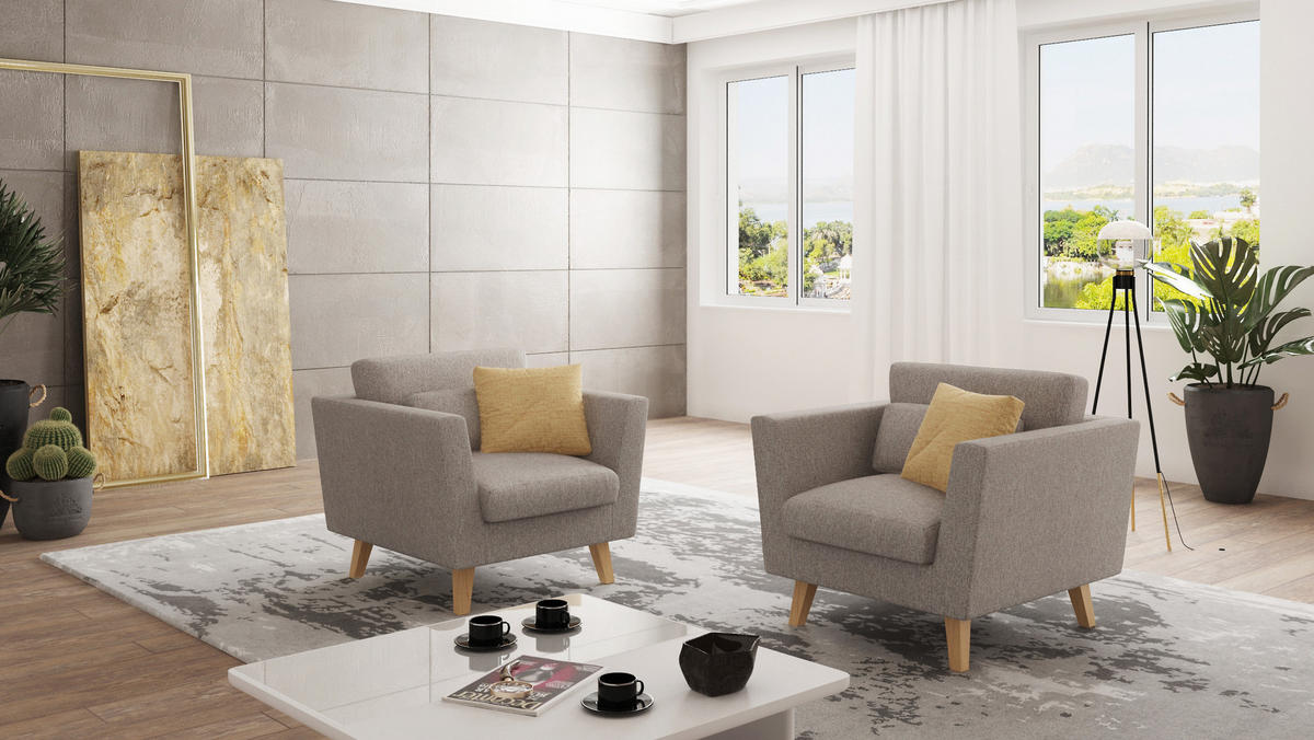 SESSEL Mario Dunkelbeige Microfaser - Beige/Naturfarben, Holz/Textil (96/90/89cm) - S-Style Möbel