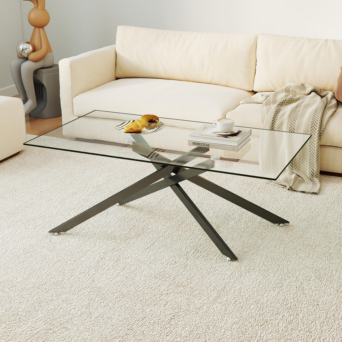 COUCHTISCH 120/60/46 cm aus Glas und Metall in Schwarz - Schwarz, Glas (120/60/46cm) - OKMYHOME