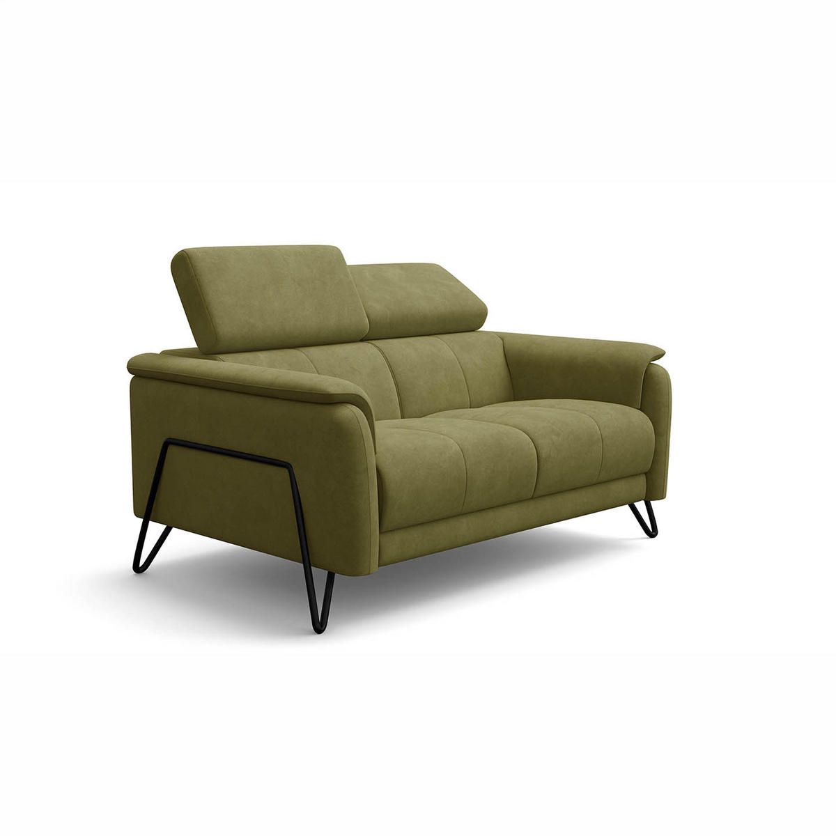 SOFA RODEN 2-Sitzer, olive, Veloursstoff - Grün, Holz/Textil (152/82/103cm) - Wozimo
