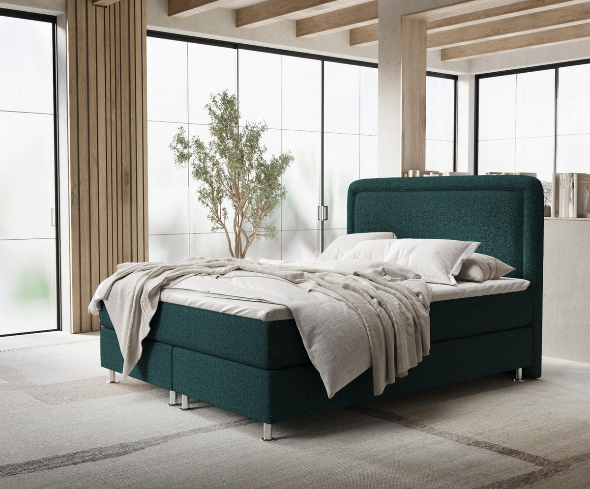 BOXSPRINGBETT Salvi Grün 140/200 cm mit Latex-Topper - Silberfarben/Grün, Holz/Holzwerkstoff (140/200cm) - Maison de Reve