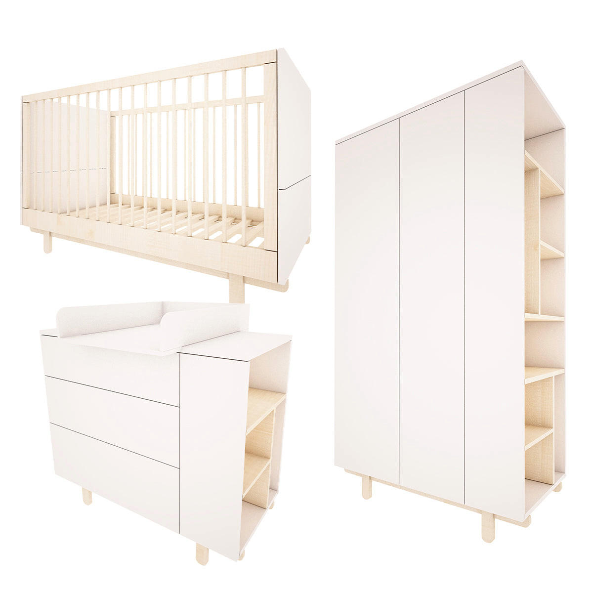 SOBA ZA BEBE 3-dijelniRomy Bijeli - bijela, drvni materijal (145/99/75cm) - Petits-meubles
