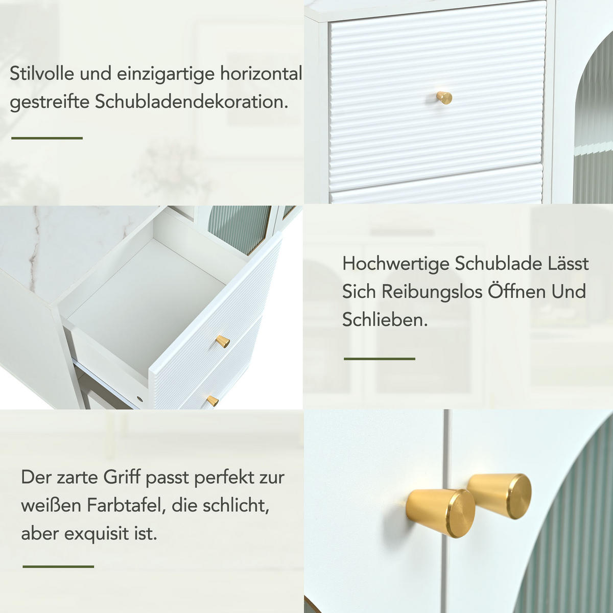 SIDEBOARD mit Vitrine Marmor Glas Weiß - Weiß, Glas (40/73/120cm) - Urban Meuble