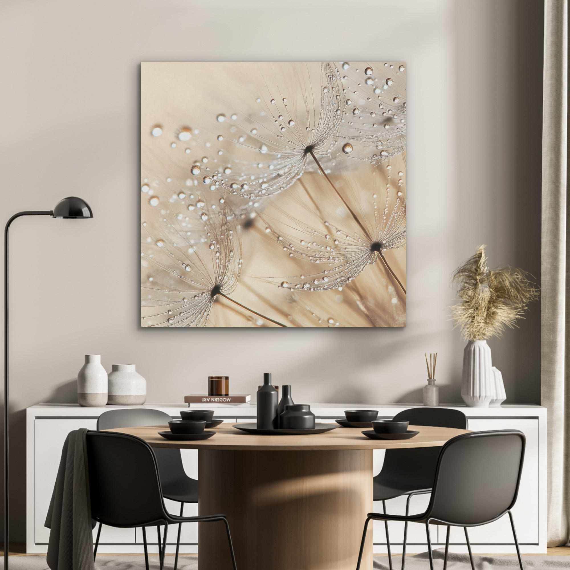 AKUSTIKPANEEL Löwenzahn - Abstrakt - Natur - Beige 90x90 cm - Braun, Textil (90/0.9/90cm) - MuchoWow
