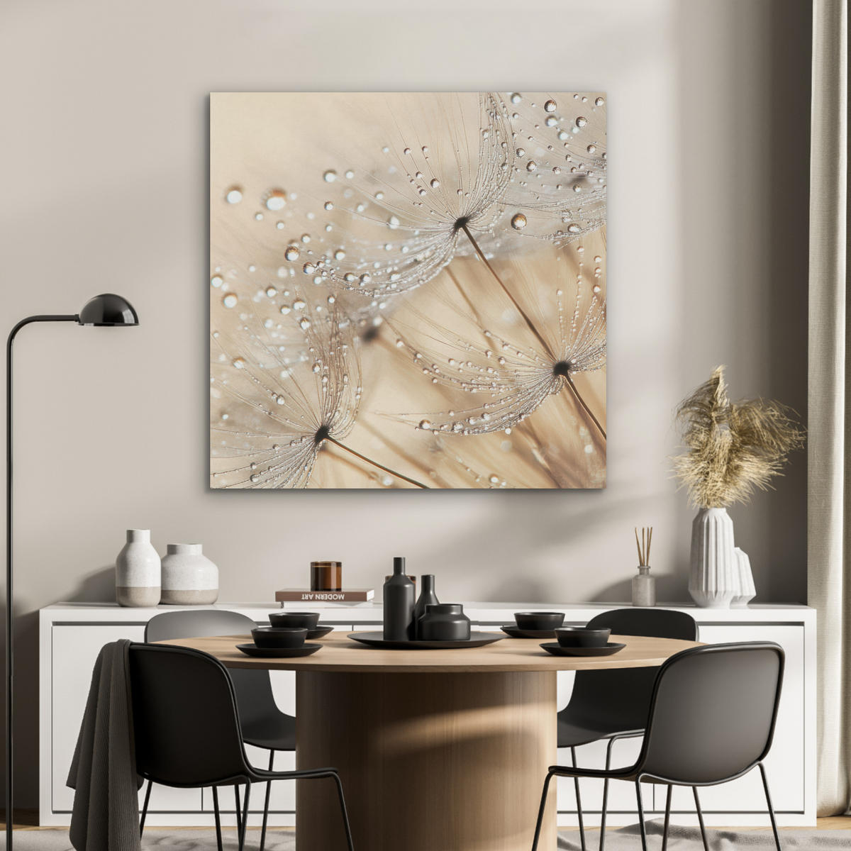 AKUSTIKPANEEL Löwenzahn - Abstrakt - Natur - Beige 90x90 cm - Braun, Textil (90/0.9/90cm) - MuchoWow