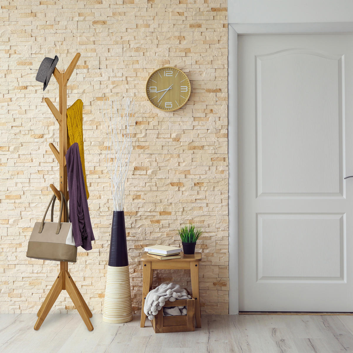 GARDEROBENSTÄNDER - Hellbraun, Holz (53/181.5/53cm) - Relaxdays
