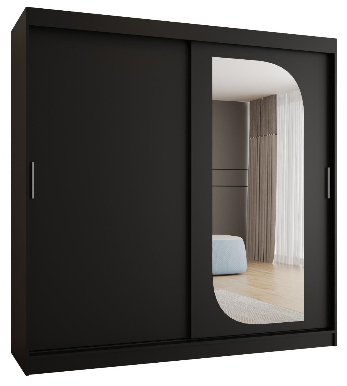 SCHWEBETÜRENSCHRANK 200/200/62 2-türig - Silberfarben/Schwarz, Holz (200/200/62cm) - MÖBEL KRYSPOL