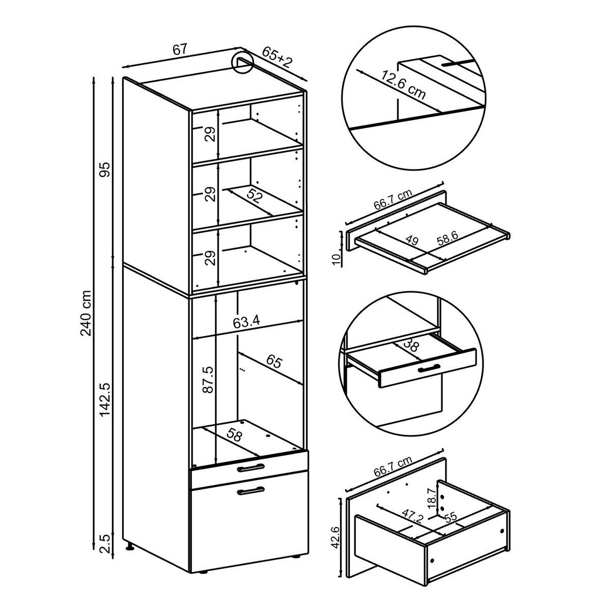 WASCHMASCHINENSCHRANK Serie 2 67cm Breit, 240cm Hoch - Eichefarben, Holzwerkstoff (67/240/67cm)
