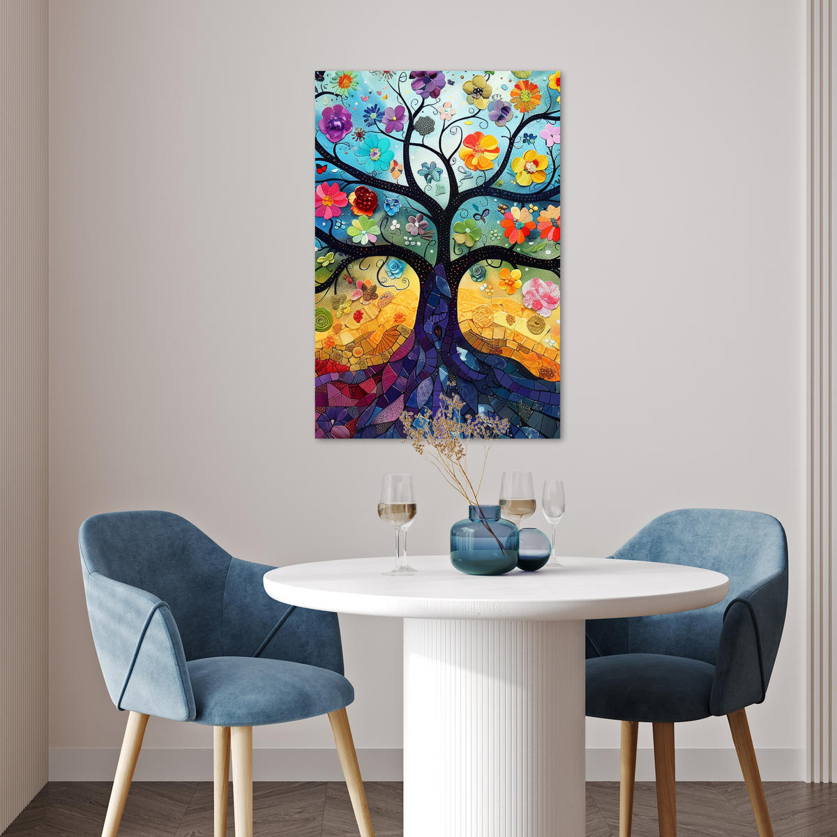 POSTER Kunst - Baum des Lebens - Blumen - Hippie 40x60 cm - Dunkelblau, Papier (40/60/0.1cm) - MuchoWow