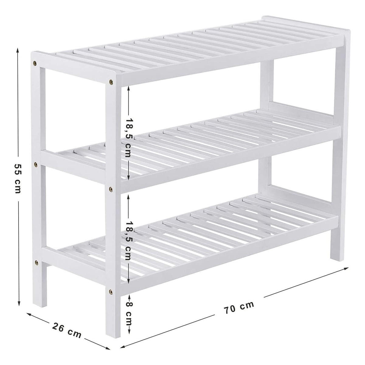 SCHUHREGAL mit 3 Ebenen aus Bambus Weiß - L70 cm - Weiß, Holz (26/55/11cm) - Calicosy