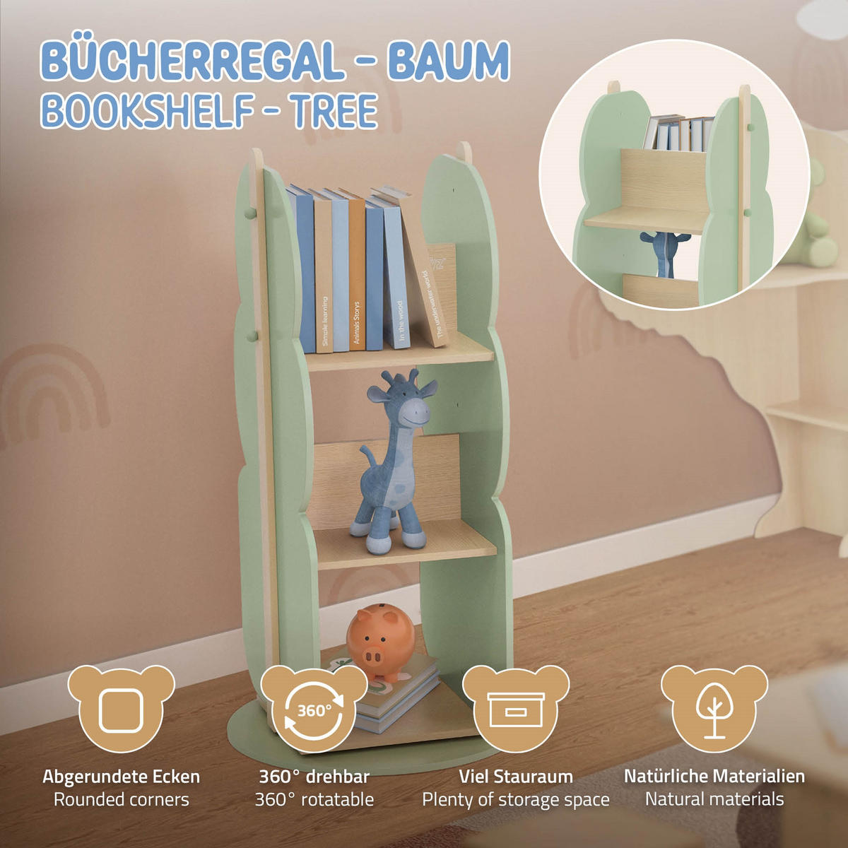 BÜCHERREGAL Baum - Naturfarben, Holz (48/96.5/47cm) - Joyz