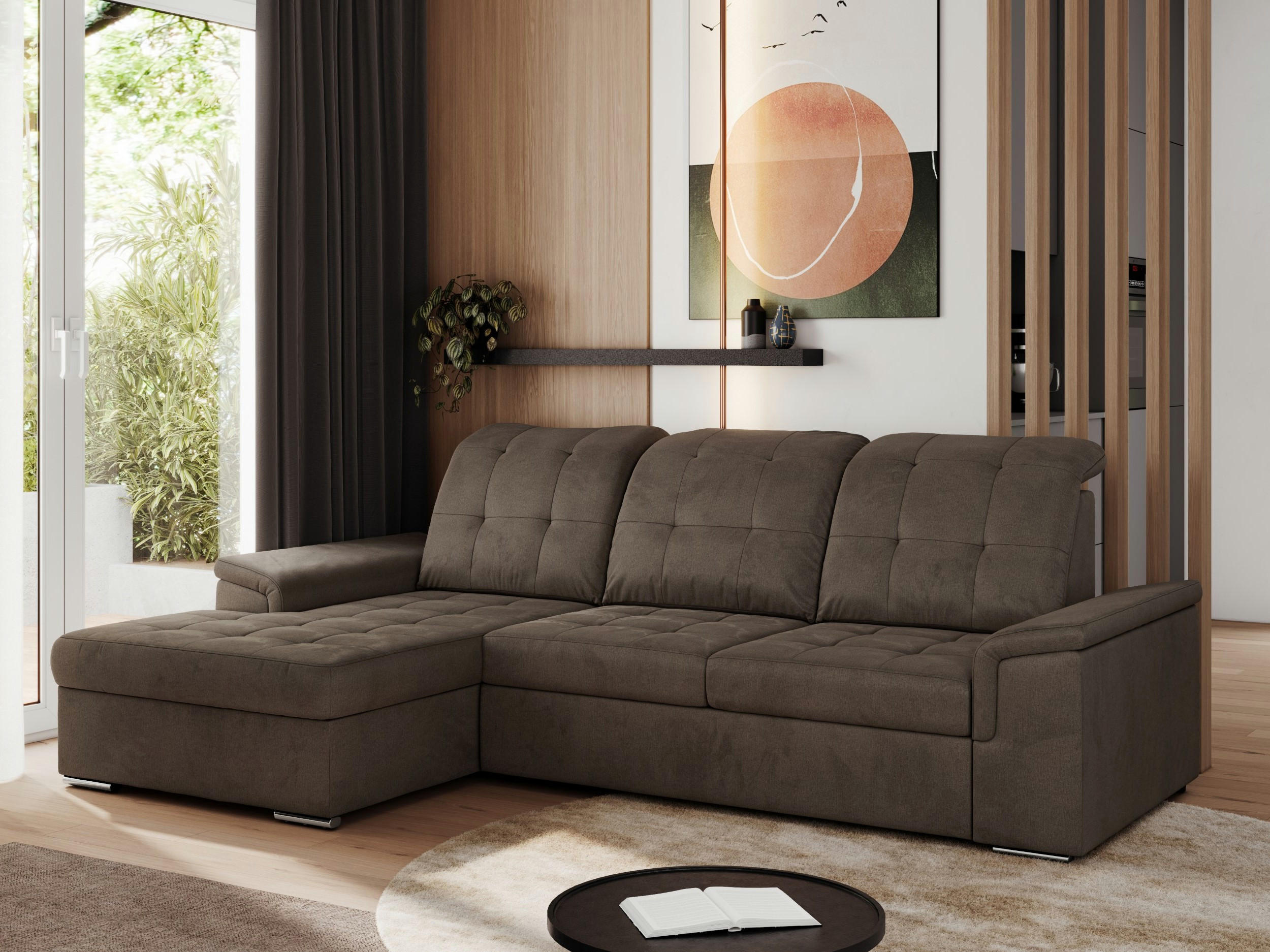 ECKSOFA MADRITO L - Braun Velorus - Links - Silberfarben/Braun, Textil/Metall (160/256cm)
