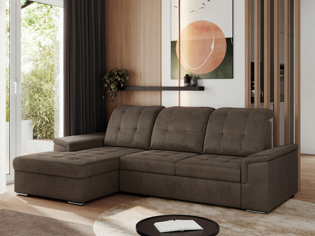 ECKSOFA MADRITO L - Braun Velorus - Links - Silberfarben/Braun, Textil/Metall (160/256cm)